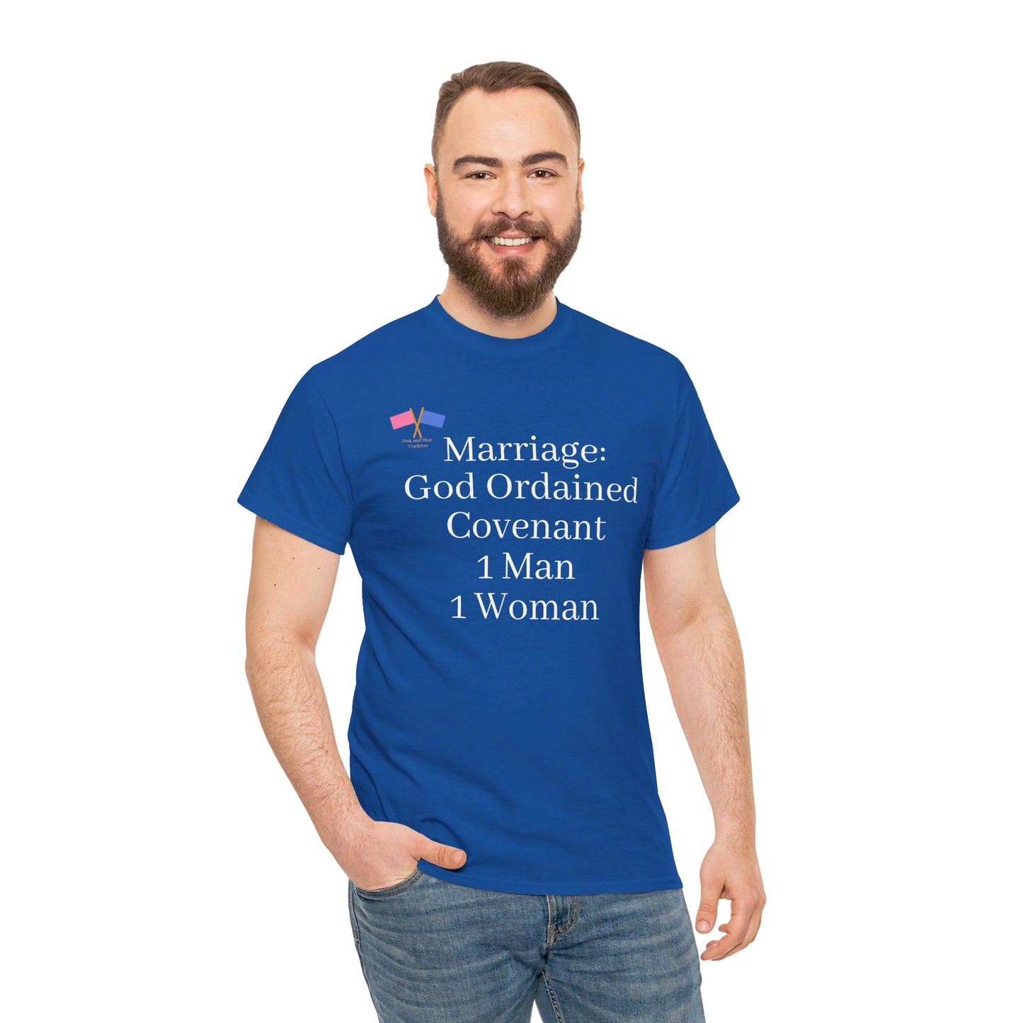 Marriage: God Ordained Covenant 1 Man 1 Woman - Blue Tee (updated)