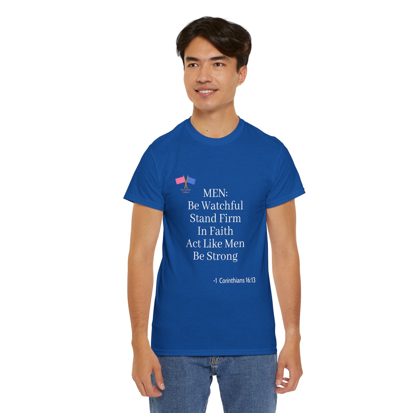 Spiritual MEN: Be Watchful, Stand Firm In Faith, Act Like Men, Be Strong - Blue Tee